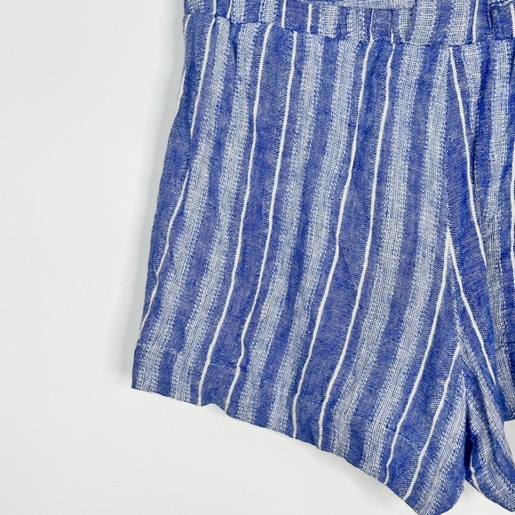 Linen Blend Striped Coastal blue white belted Shorts - Size Medium - Picture 9 of 14